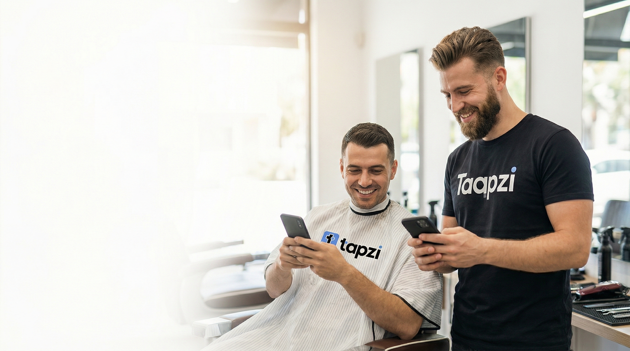 Barber și client folosind TAPZI împreună